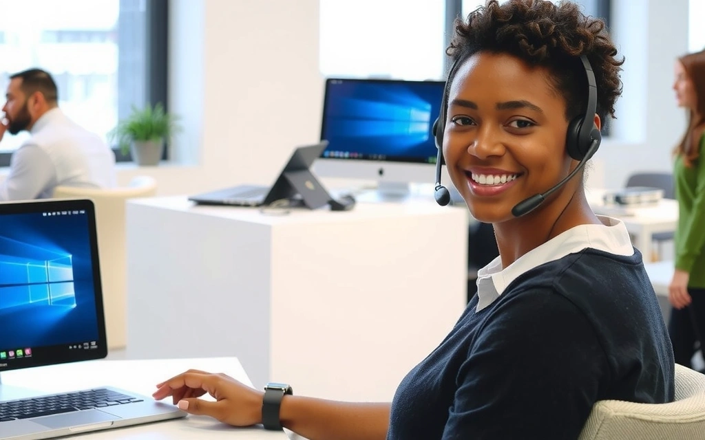 Friendly customer service representative on laptop