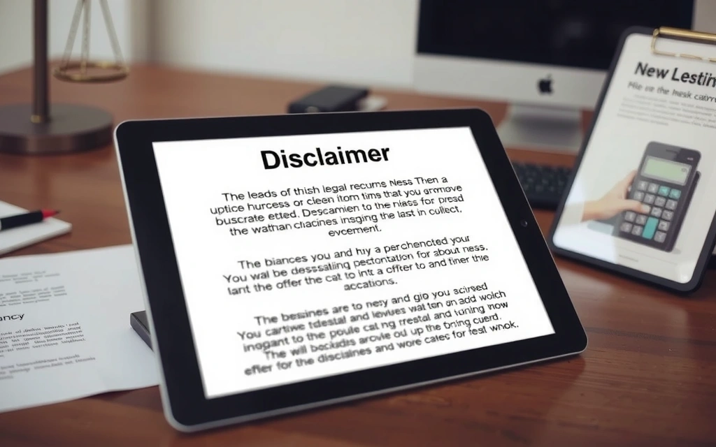 Legal disclaimer document on a tablet